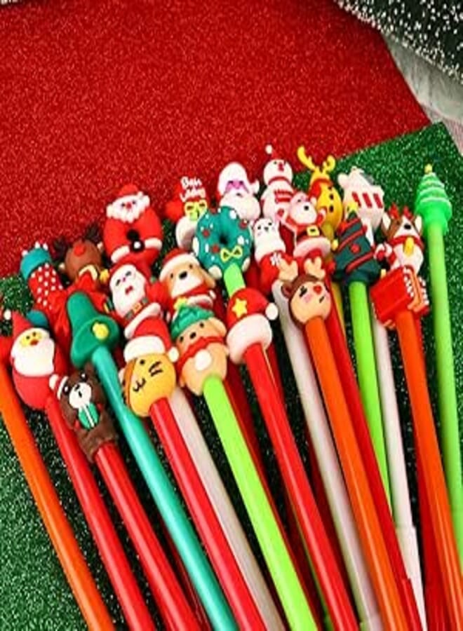 25Styles Christmas Pens Novelty Fun Cute Cartoon Rollerball Pen For Girls Boys Women Men Bulk, 25Pcs Xmas Santa Reindeer Gel Black Ink Pens Gifts For Christmas Stocking&Hat